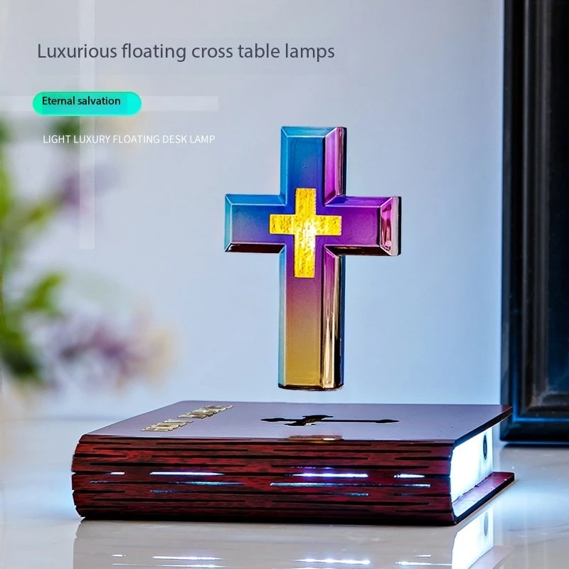 Magnetic Levitation Cross Lamp Colorful LED Base Art Decor Popular Luxury  Floating Desk Light Modern Home Gift