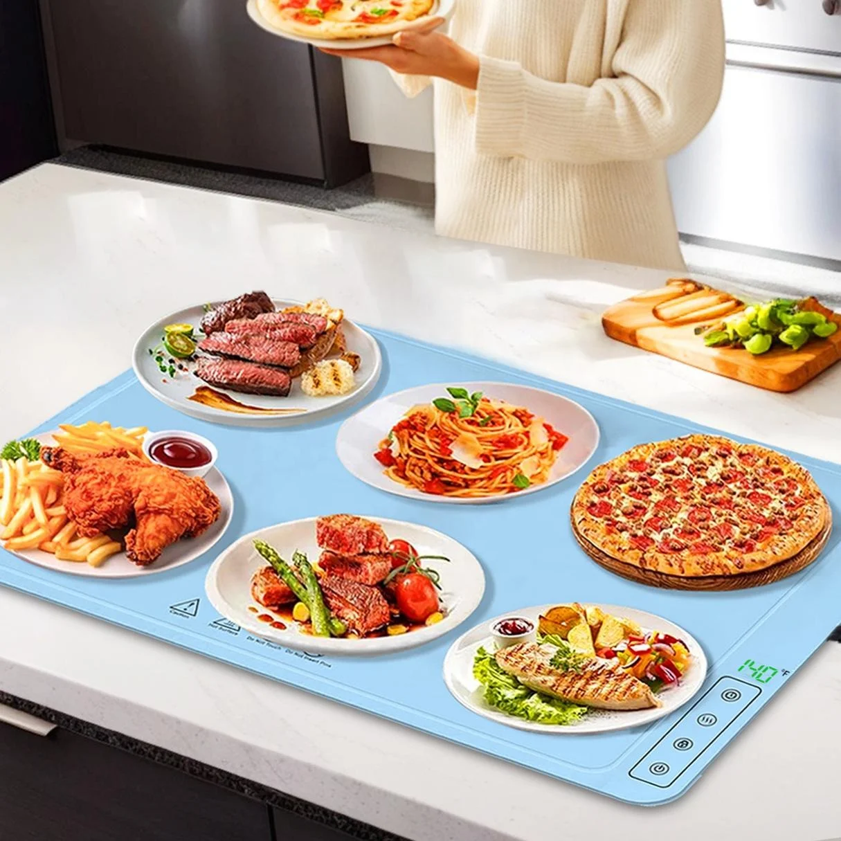 国産 フレキシブルシリコーン食品ウォーマー 電熱プレート 食事の再加熱用 スマート デュアル温度 食品ウォーマー 4