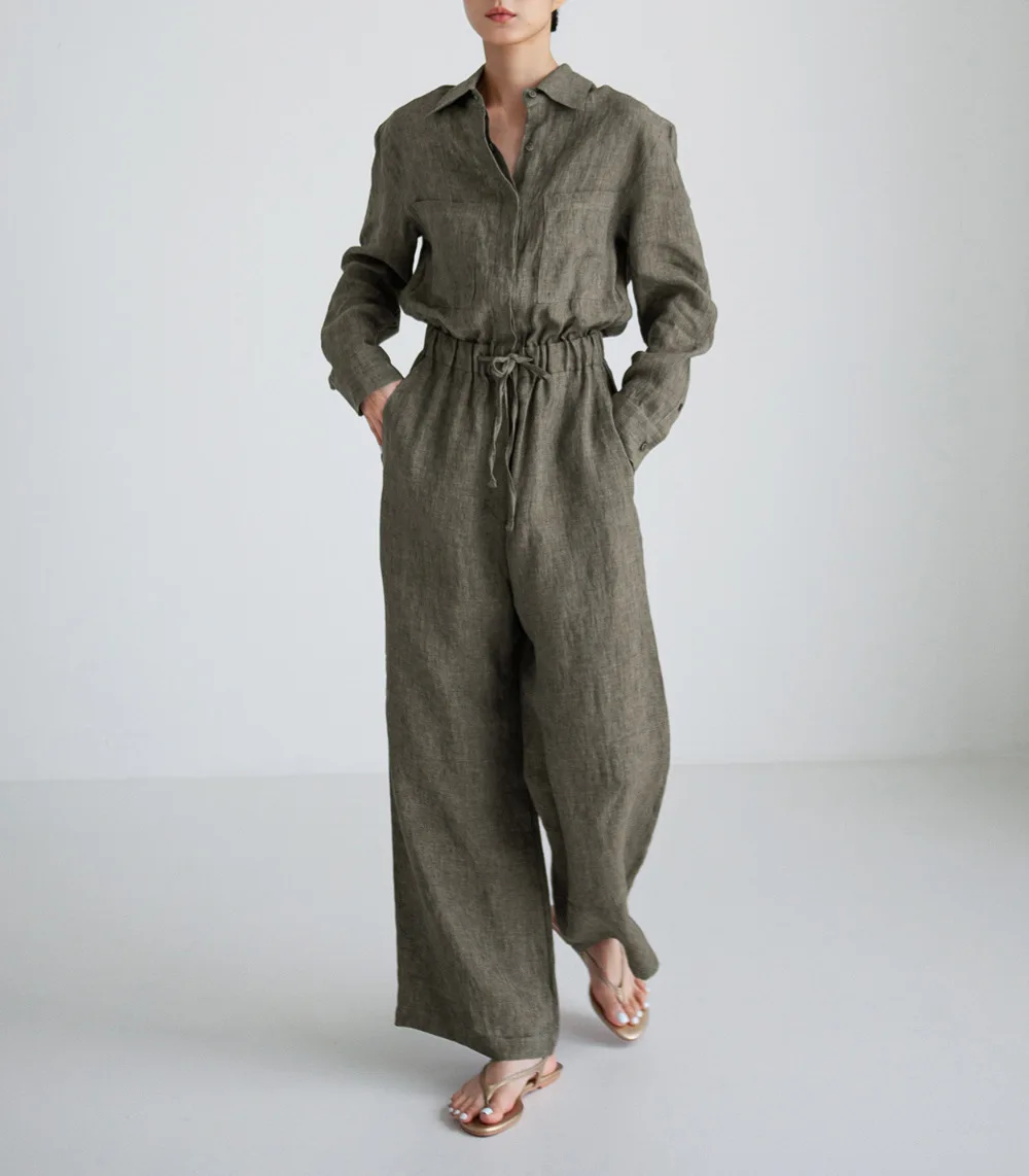 Latest Autumn Solid Color 2025 Jumpsuit Women Long Sleeve Jumpsuit Cotton Jumpsuit