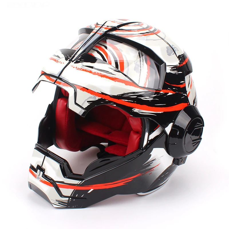 iron man helmet flip up DOT Certified Matt Black Motorcycle  Gentleman Rides Transparent and visible lens (when the eye light is off) 8 Iron Man Motorcycle Helmet -