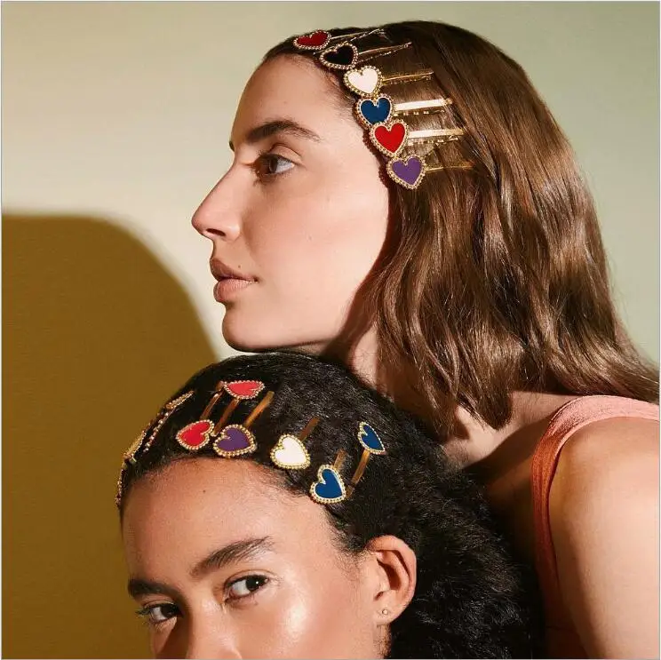 
Корейская мода для девочек; Красного, белого и черного цветов с бахромой и заколки для волос для женщин в винтажном стиле; Цвет золотистый, серебристый сердце зажим для волос, аксессуары для волос 