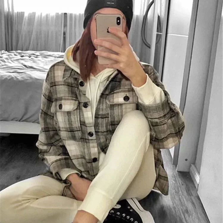 Otoño Casual Diseño Suelto Camisa A Cuadros Estilo Único Breasted Abrigo  Chaqueta De Las Mujeres - Buy Chaquetas De Mujer Al Por Mayor,Chaquetas De  Otoño De 2020,Camisa De Color Azul Marino A