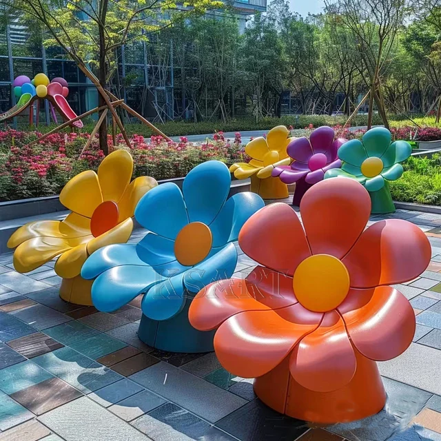 Glass Fiber Creative Flower-shaped Chairs Modern Design Painted Leisure Shopping Center's Public Area Rest Bench Resin Crafts