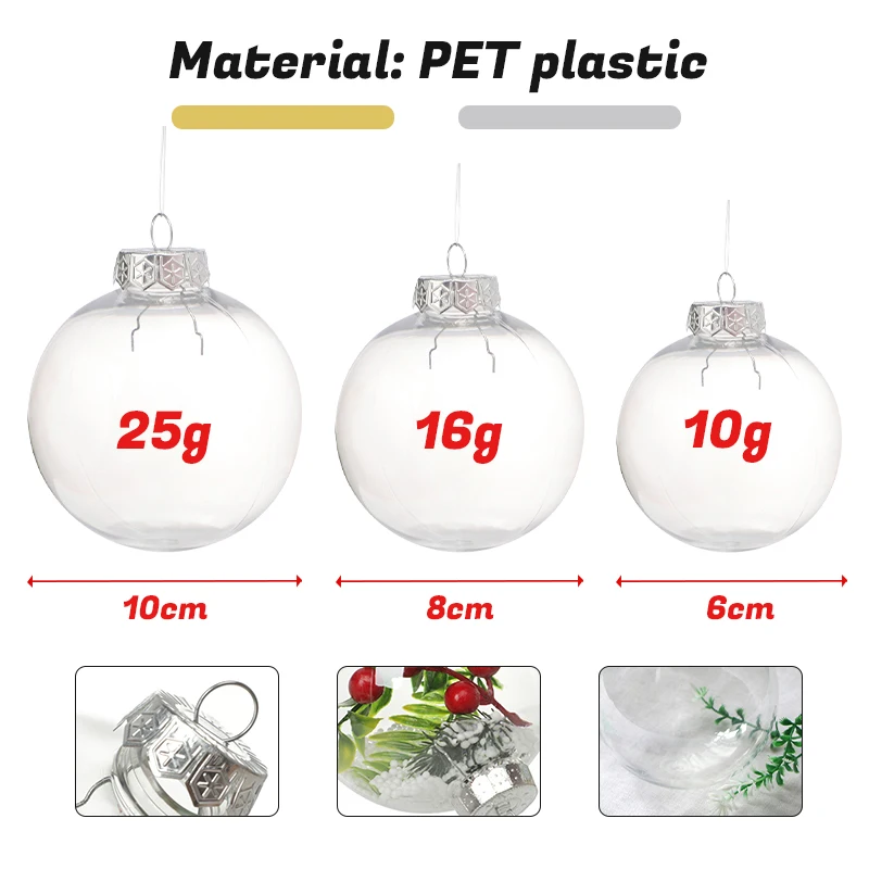 Christmas Ornament 10cm 8cm 6cm Christmas Plastic Open Round Clear Ball