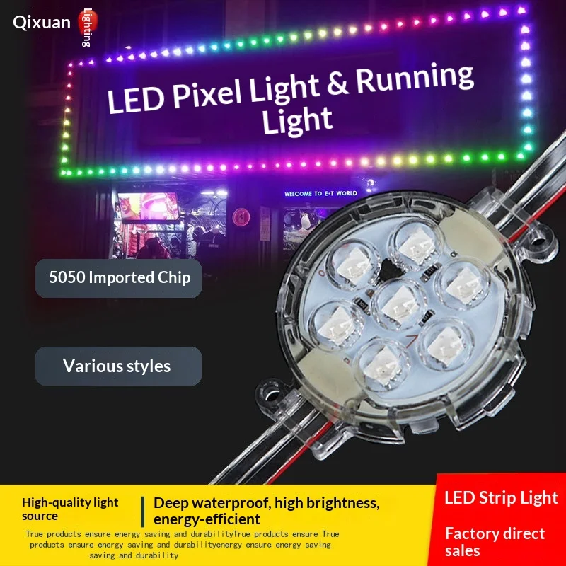 Wasserdichte LED-Lichtleiste für Außenbereiche mit farblich wechselndem Lichteffekt, 12-V-/24-V-Versorgung, Farbwiedergabeindex Ra80–85, aus PVC-Material, für Beschilderung und Ladenfrontbeleuchtung