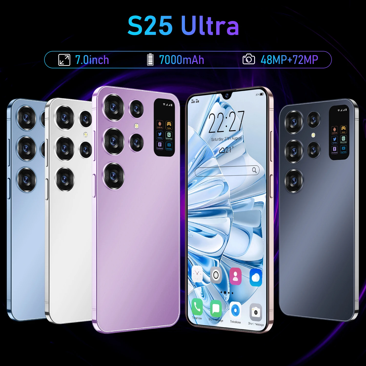 Latest Global Version Smartphone S25 Ultra+ Fold Design Phone High Refresh Rate Screen GPS Spotify 5g LTE Cell Mobile Phone