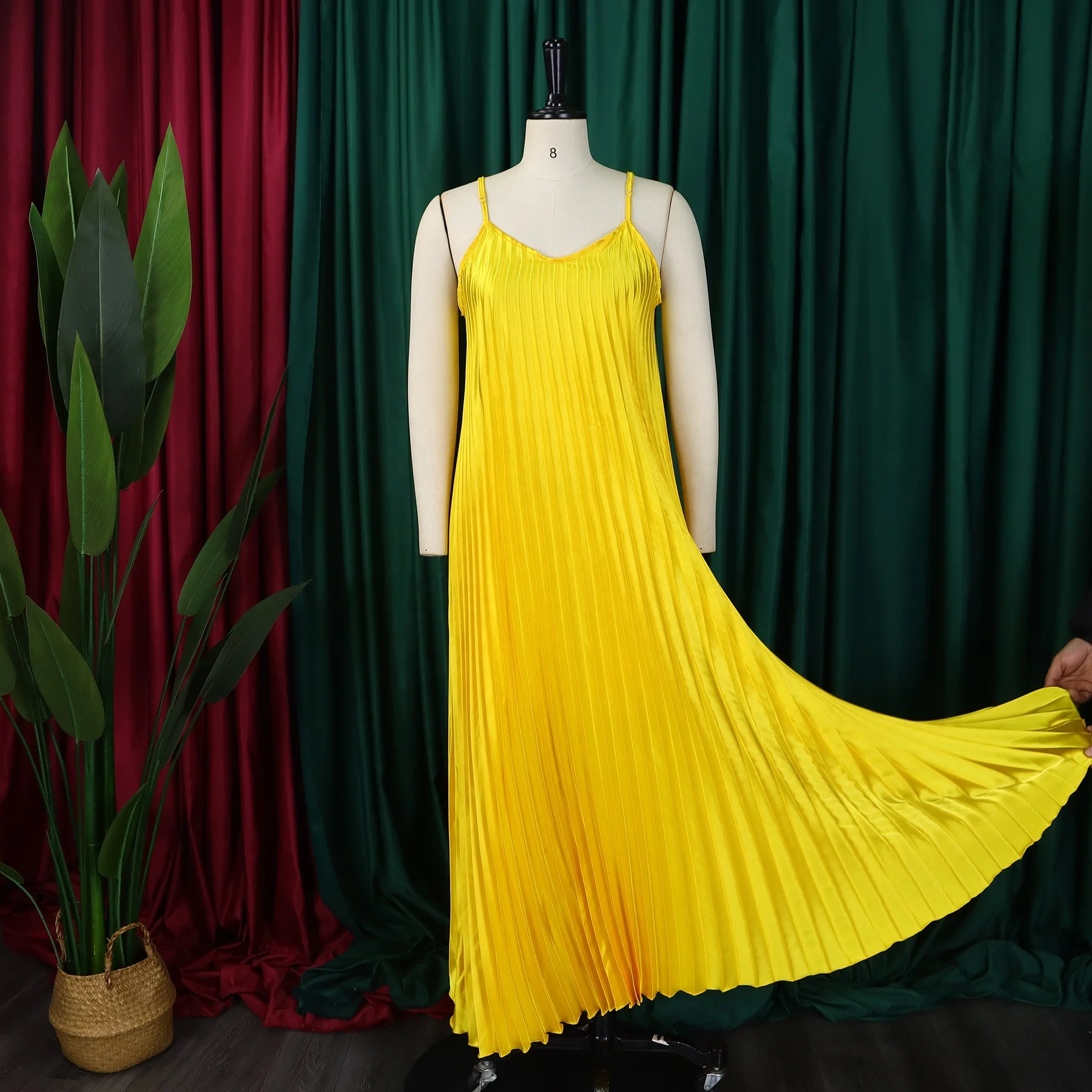 chinese dress ladies loose fit pleated summer linen dress 280001