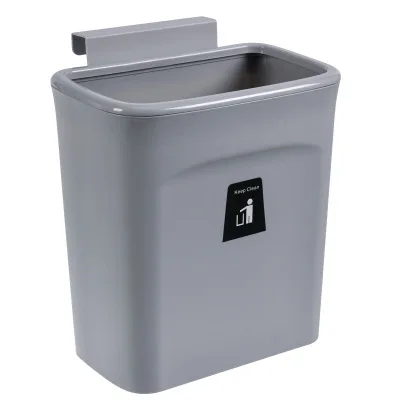 Wall Mounted Kitchen Cabinet Door Garbage Bin With Lid Plastic Hanging Waste Bin Punch-Free Trash Can