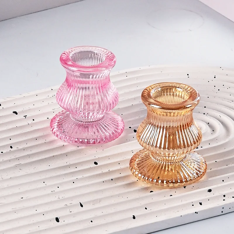 product portable glass candle holder for candlestick wedding home decoration table suitable for both sides candle holders-12