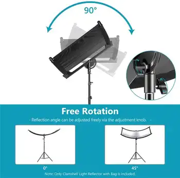 Neewer Clamshell Light Reflector Diffuser with 2M Light Stand and Carrying Bag, 66*24/155x61cm Photography Curved Lighting Refle detail image