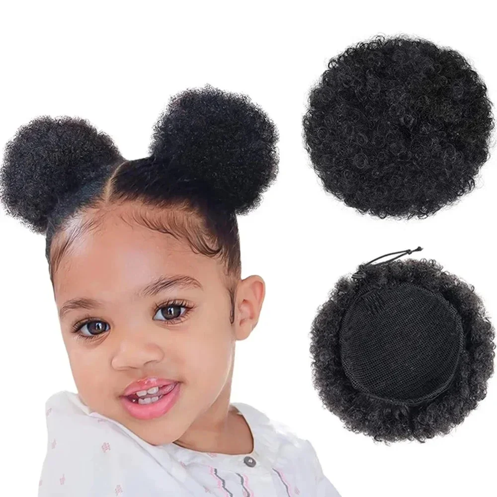 Echthaar-Afro-Puff-Pferdeschwanz mit Kordelzug, lockig, kurze Pferdeschwänze für Kinder und Mädchen, brasilianisches Remy-Haar_voghion.com