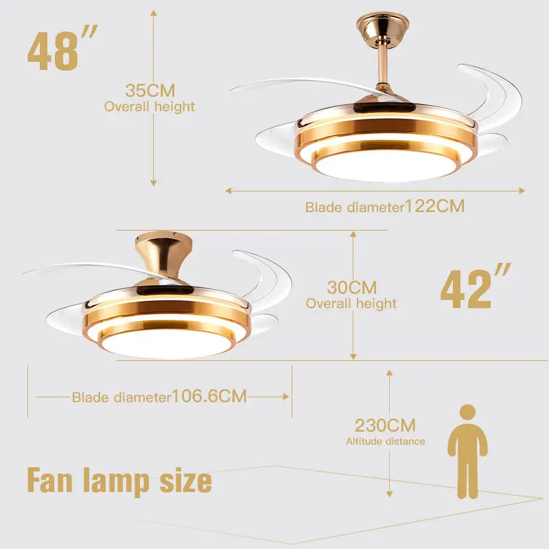 Modern 220V LED Ceiling Fan Light with Remote Control Invisible Design for Family Bedroom Dining Room Lighting