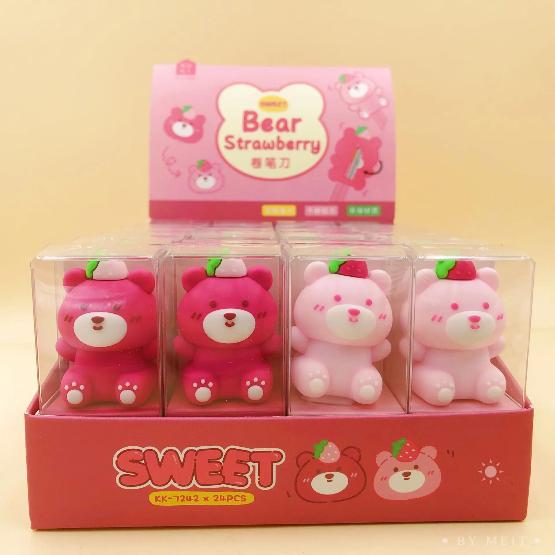 School Custom Cartoon Cute Kawaii Pink Bear Shape Pencil Sharpener For