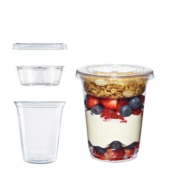 Custom Yogurt Cup Divide Combo 9oz 12oz Clear Ice Cream Plastic Parfait ...