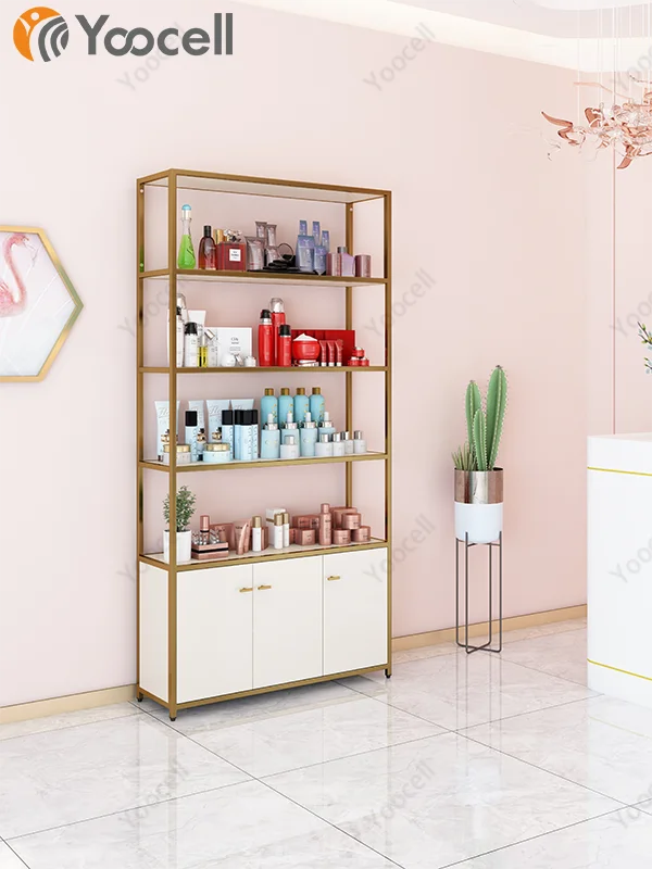 Yoocell New Design Gold Metal Shelves With The Beauty Products