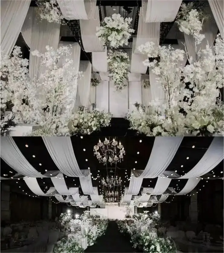 Wedding Hanging Ceiling Drape Elastic Cloth Waved Fabric Curtain for Backdrop Roof Hotel Top Decoration