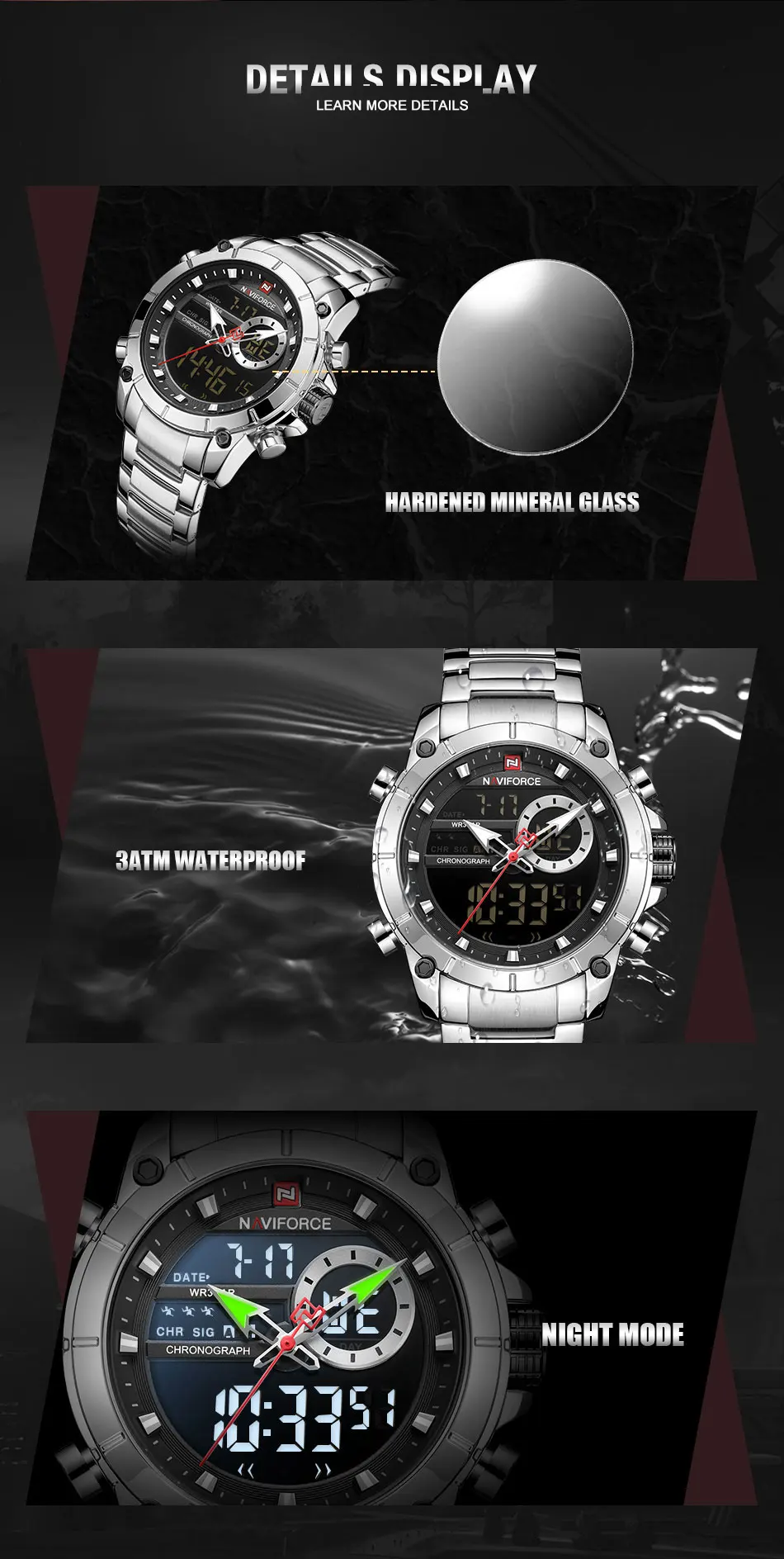 NAVIFORCE 9163 Relógios de Quartzo Masculinos de Moda com Logo Personalizado Boa Qualidade Baixo MOQ em Promoção Novo Lançamento Pulseira de Aço Inoxidável