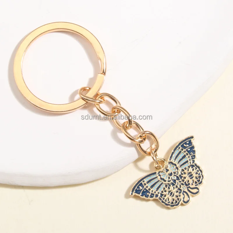 High Quality New Butterfly Crystal Gold Plated Keychain Car Decoration ...