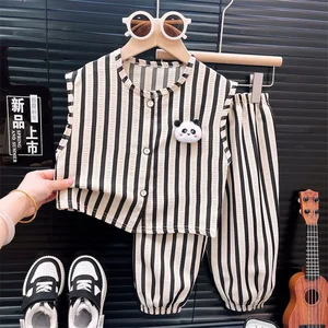 Children's summer loose vest and long pants striped two-piece set