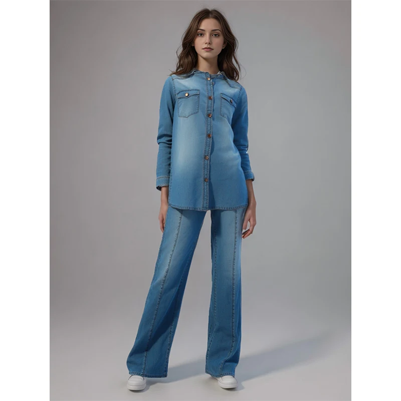 Chic Women's Suit Set with Pocket Cardigan | Notch Lapel Long Sleeve Top & Trousers | Custom Source Factory