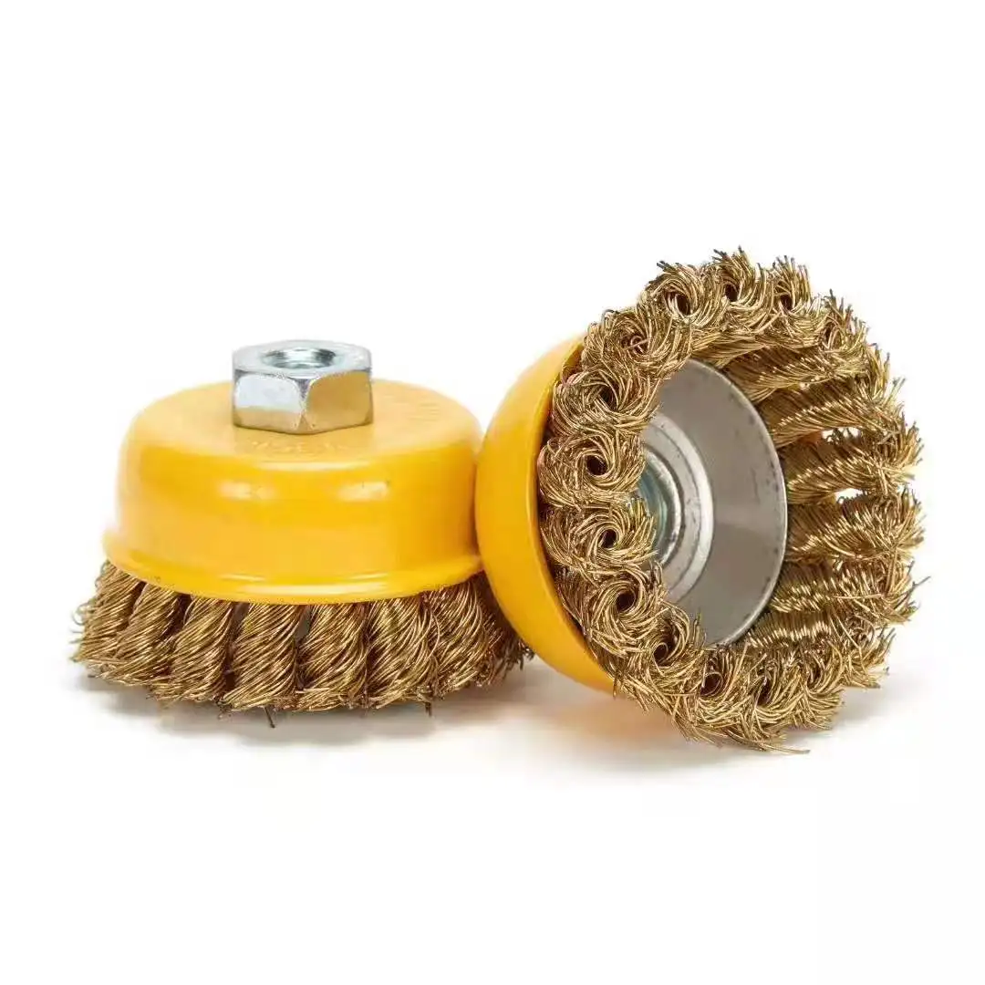 Safe Working 3 Inch Non Sparking Bronze Wire Twist Knot Cup Brush for Angle Grinder