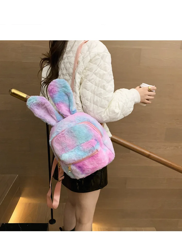 Новинка Осень-зима 2021, Стильная красивая пушистая школьная сумка с милыми кроличьими ушками, сумка для девочек, плюшевый рюкзак с заячьими ушками