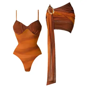 NEW STOCK Print Women Two Pieces Swimsuit Trendy High Leg Swimwear and Skirt Set Beach Cover Ups S-L