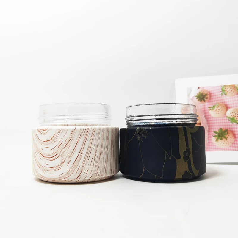 recycled cosmetic glass black jars container 10g 50g 100g with screw on water transfer lid