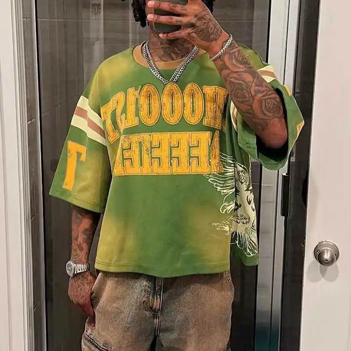 Salati Custom Acid Wash Tshirt Raw Hem Tee Cotton Graphic Dtg Print Drop Shoulder Short Sleeve T-shirt Boxy Cropped T Shirts Men gallery 7