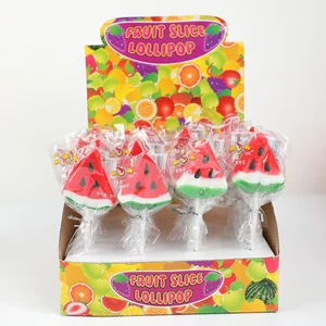 Watermelon Fruit Flavor Sweet Lollipop Candies in Box Packing Watermelon Flavored Lollipops Candy Coated
