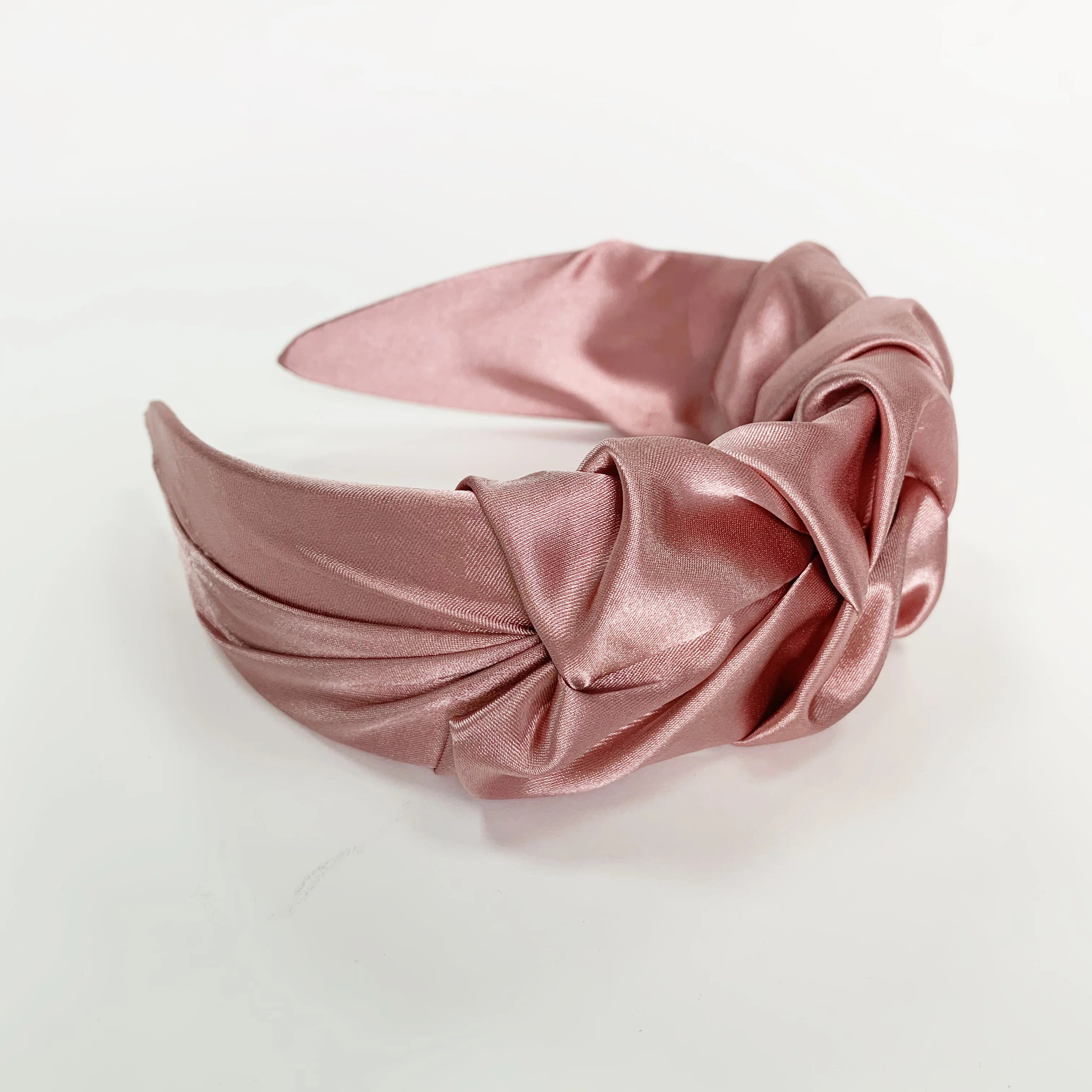 Factory Custom Design Good Quality Hairband Women 2021 Popular Pleated Flowers Shape Pink Wide Satin Silk Headband for