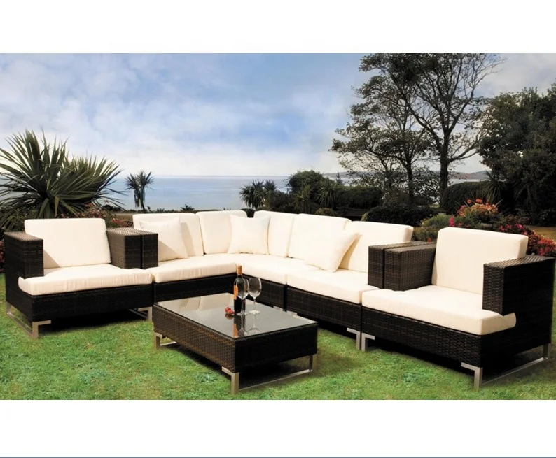 Садовая плетеная уличная мебель для патио, балкона, Набор L-образных диванов