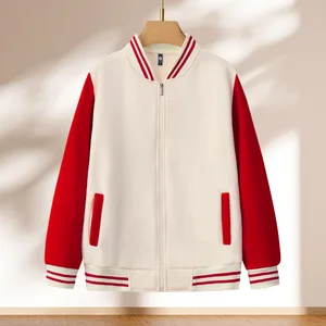 Unisex Customizable Zip-Up Baseball Jacket 100% Polyester Casual Hoodie Sports Coat with Stand Collar for Autumn Season