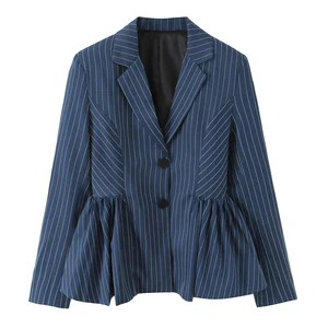 Fashion European American Style Women's Blazer New 2026 Bud Hem Lapel Long Sleeve Striped Breathable Jacket