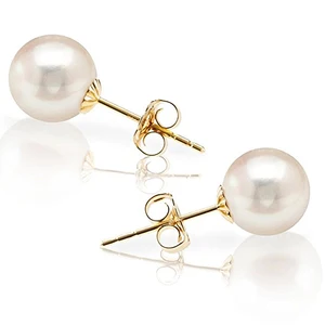 Custom Designed Gold-Over-Silver Freshwater Cultured White Pearl Stud Earrings for Women 8mm Handpicked Economical