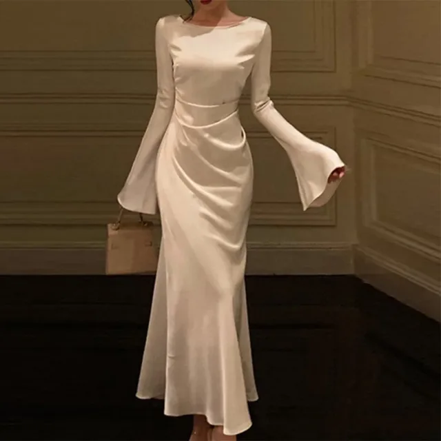 1406 round neck fish tail flare sleeve clothing casual dresses for party women long dress evening wear elegant wedding plus size