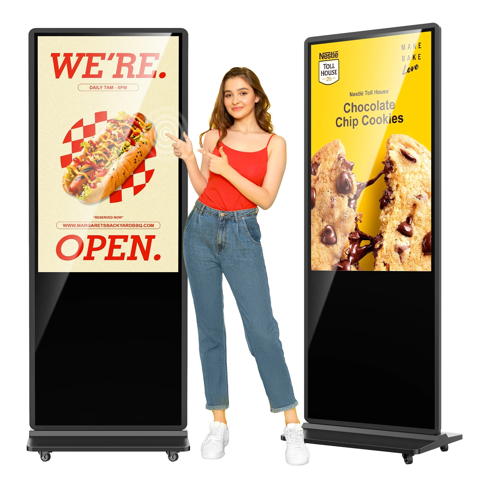 MWE LCD 55 polegadas, totem de chão para publicidade, reprodutor de vídeo automático, sistema Android, tela sensível ao toque, sinalização digital e display para ambientes internos._voghion.com