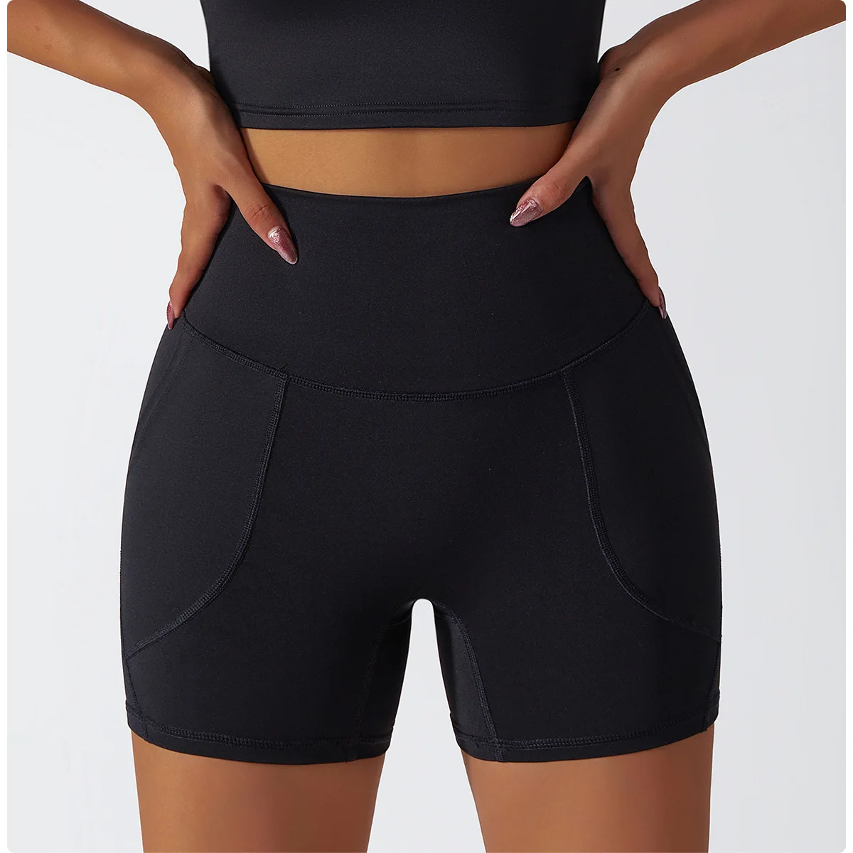 Eco-friendly recycled yoga shorts lulu nude fitness pants quick-drying leggings high waist pocket running sports shorts