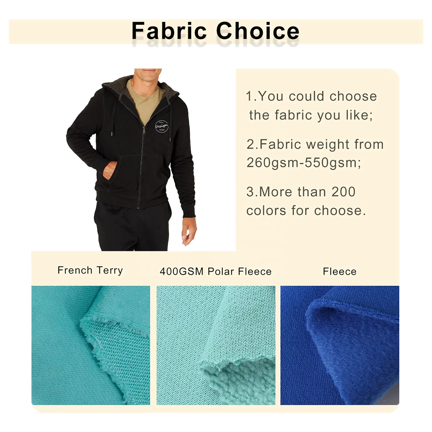 JL812F 400GSM Heavy Polar Fleece Zipper Cardigan Hoodie Loose Coat Full Zip up Hoodies Pattern for Men