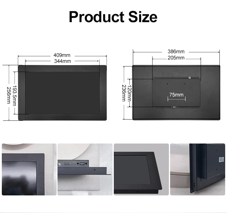 15.6 Inch IPS 1366*768/1920*1080 VGA Resistive Touch Screen Metal Case TFT Embedded OEM ODM Industrial LCD Monitor
