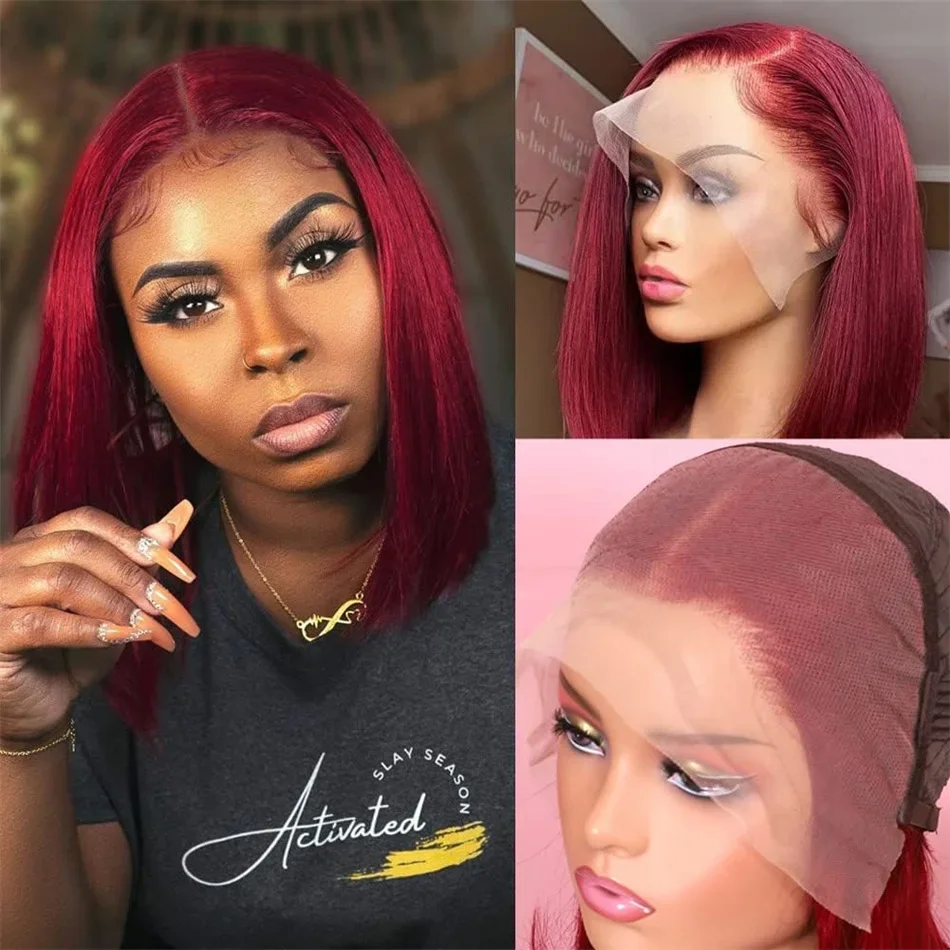 13x4 HD Lace Front Perücke Echthaar Perücken 99J Rot Burgund gefärbt_voghion.com