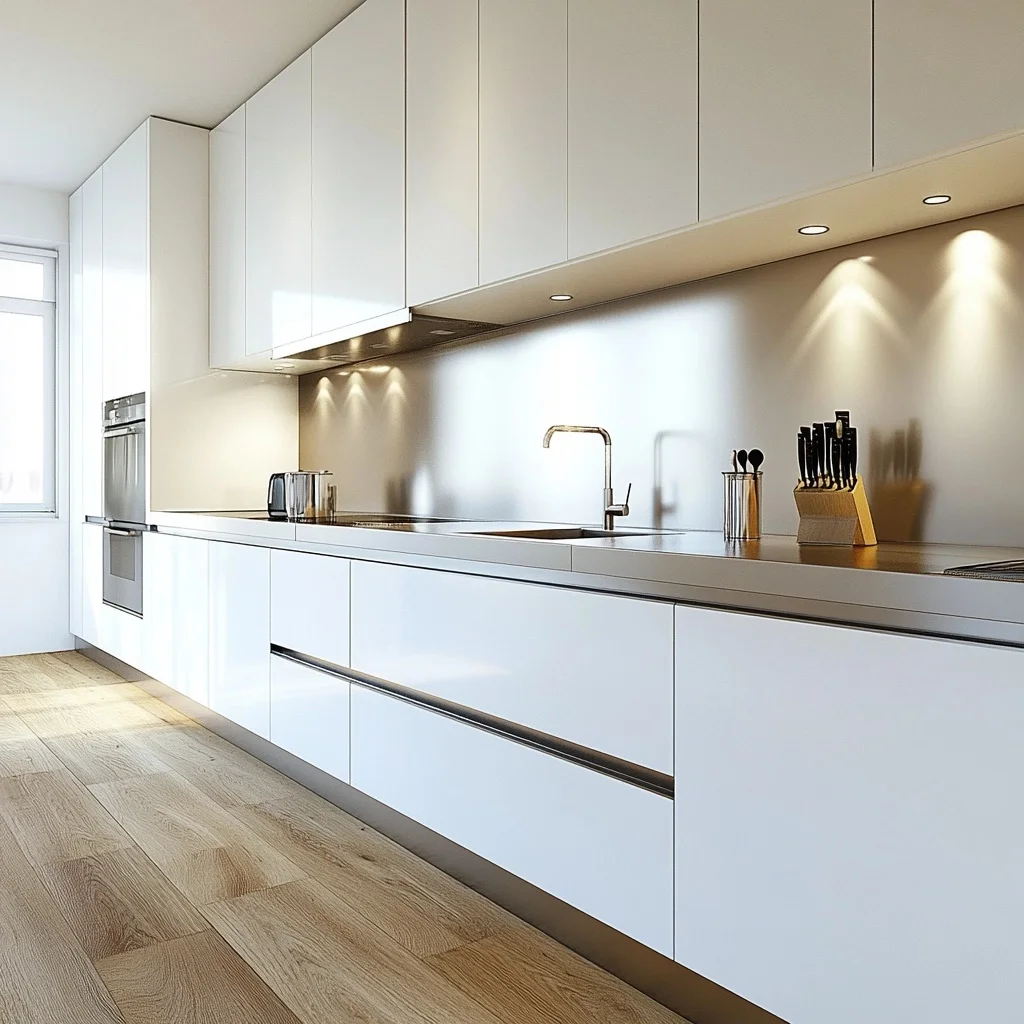 Contemporary Kitchen Cabinets with Automatic Touch Open/Close System Modern Kitchen Hardware Includes Drawer Slide Accessories