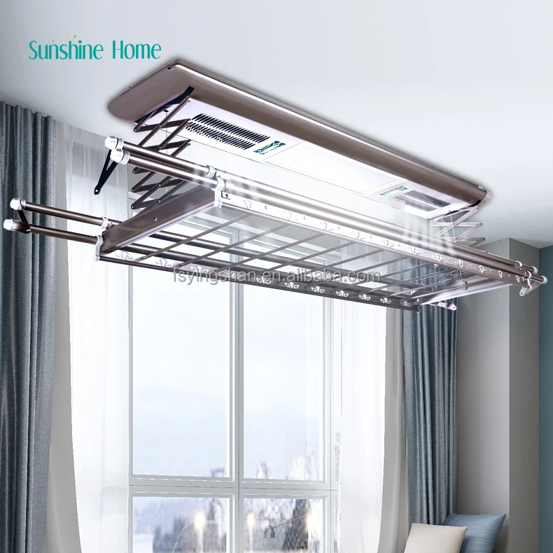 Aluminium Electric Heating Clothes Dryer Ceiling Mounted Automatic Dryer  with Electric Hanging Rack for Indoor Bathroom Use