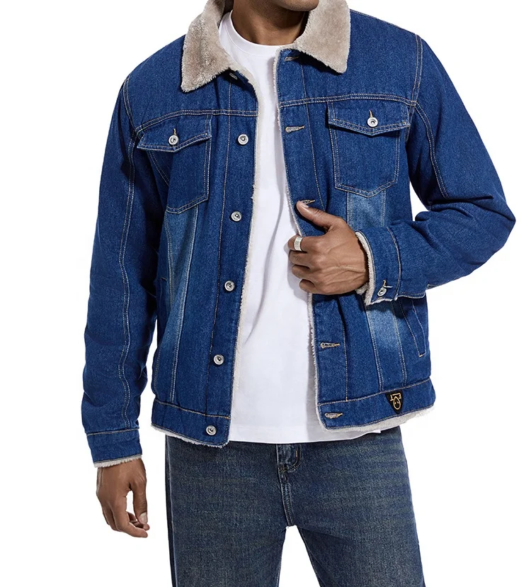 Shop Our Men's Denim Jacket with Fur Winter Washed Cotton - Main Image
