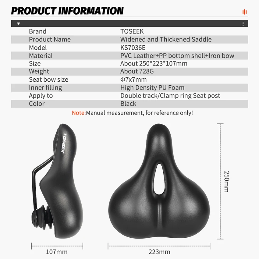 Customization TOSEEK KS7036E Oversize Thickened Memory Foam City Comfortable Bicycle Cushion Hollow Bike Seat