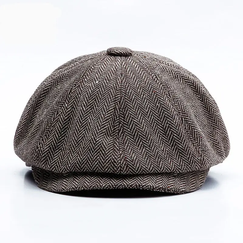 Men Beret Vintage Herringbone Gatsby Tweed Hat Newsboy
