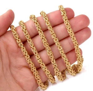 High Polish 4mm Custom Stainless Steel Cuban Link Jewelry 18k Gold Plated Necklace Snake Figaro Chain for Man Byzantine Chain