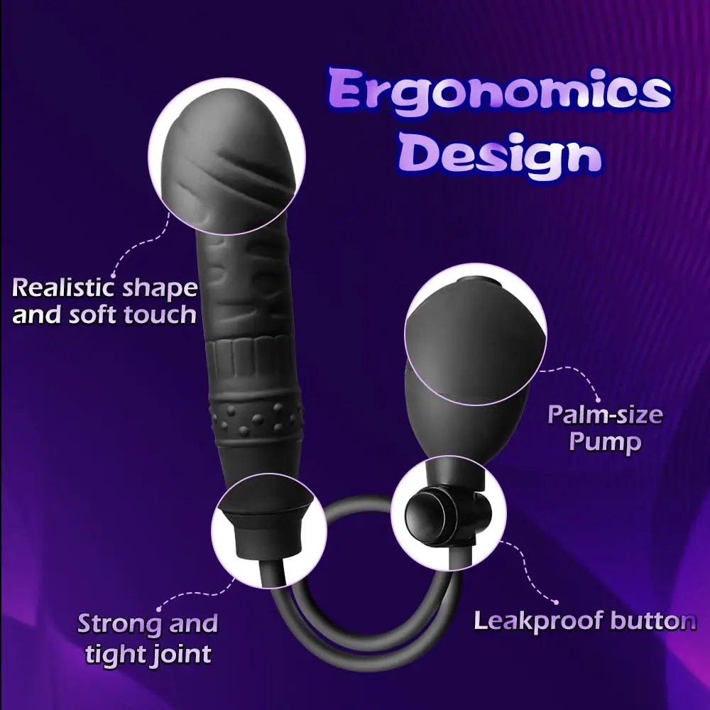 2 in 1 Resizable Enema Anal Sex Toy Silicone Inflatable Realistic Dildo Anal Pulg Expand Butt Plug with Balloon Pump