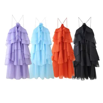 Women Sleeveless Ruffles Loose Ball Gown Smock Strap Maxi Long Sexy Dress 2025 Birthday Vacation Party Dresses Vestidos