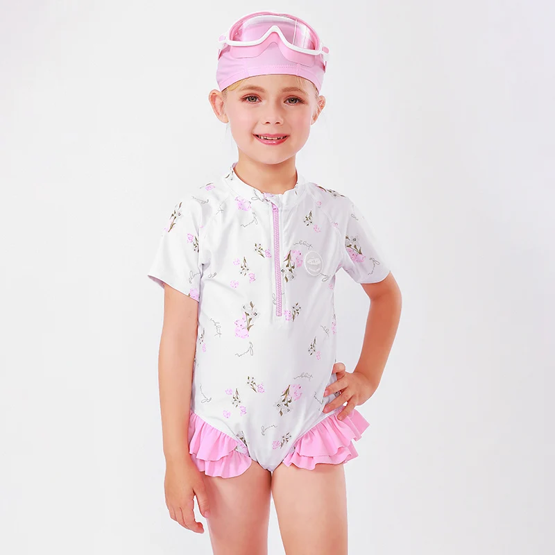 Uoowa Summer Girls Kids Onepiece Swimsuit Short Sleeve Swim Suit